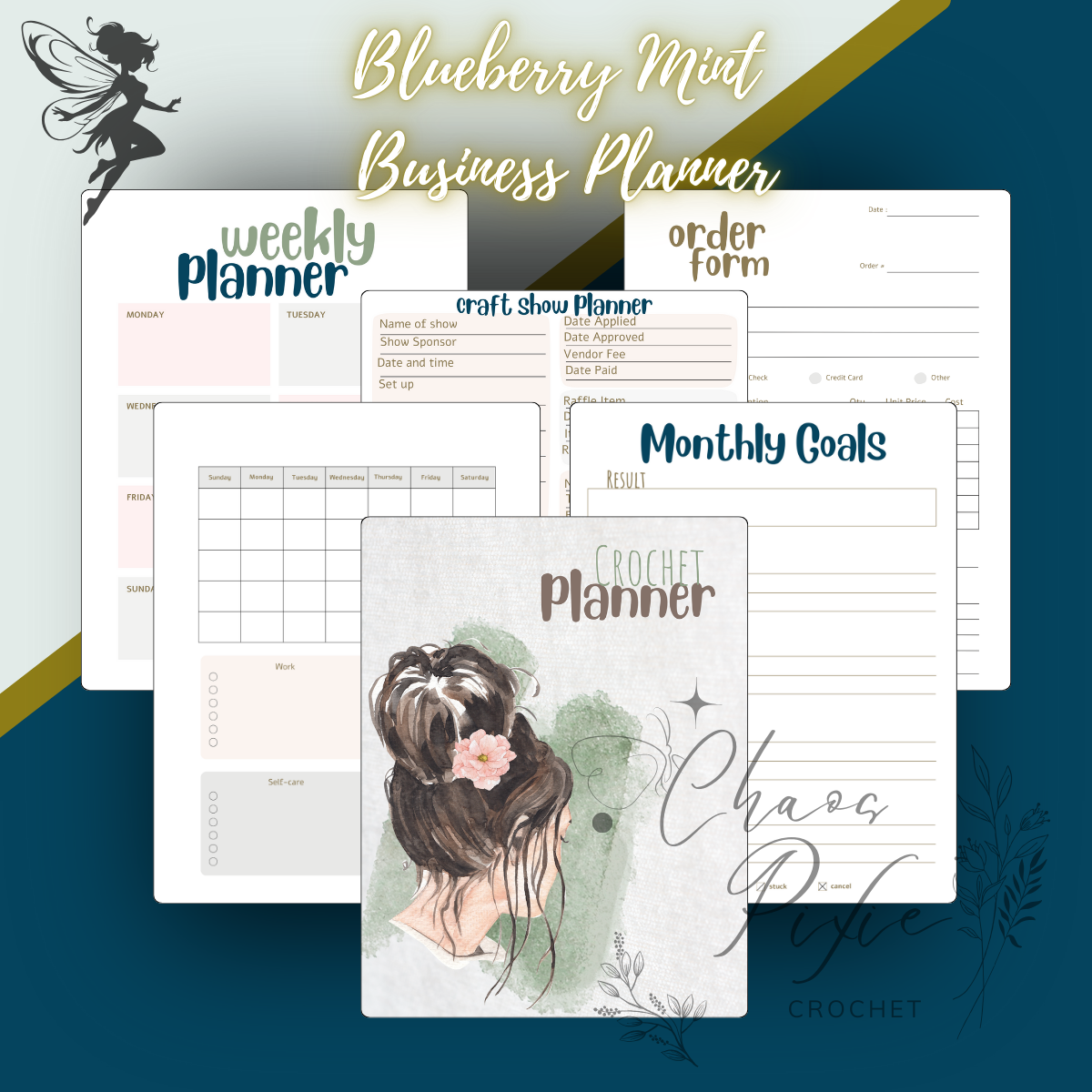 Blueberry Mint Crochet Business Planner